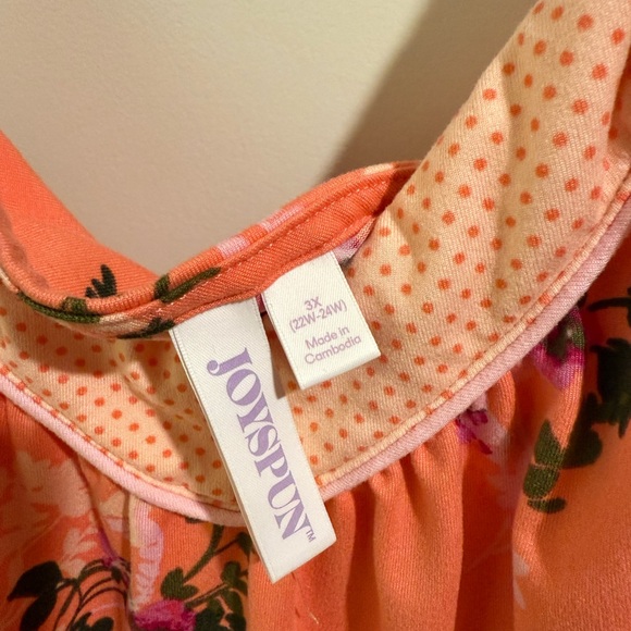 Orange Floral Wrap Robe with Flowing Sleeves and nightgown - Picture 5 of 6
